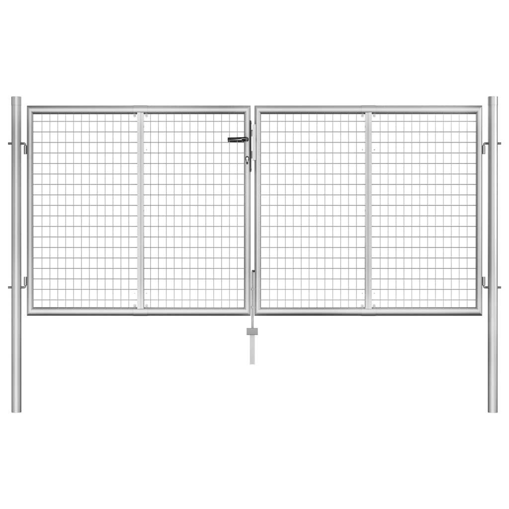 Gartentor Verzinkter Stahl 306 x 150 cm Silbern-0