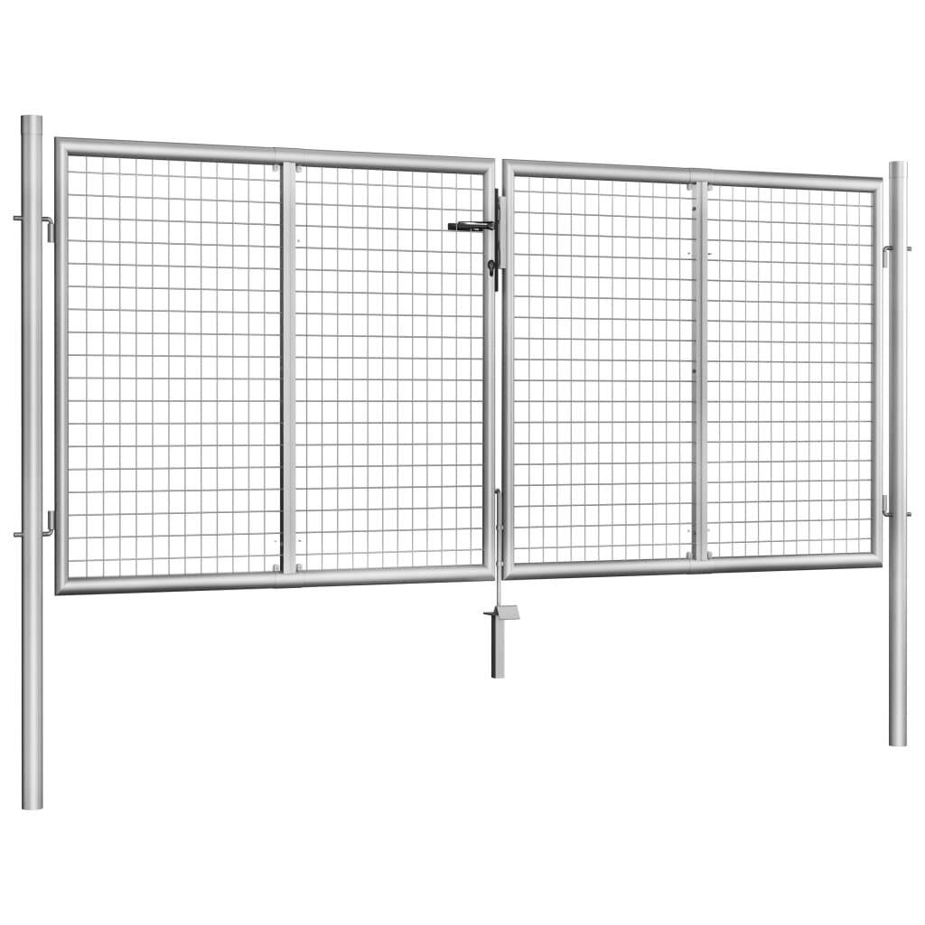 Gartentor Verzinkter Stahl 306 x 150 cm Silbern-1
