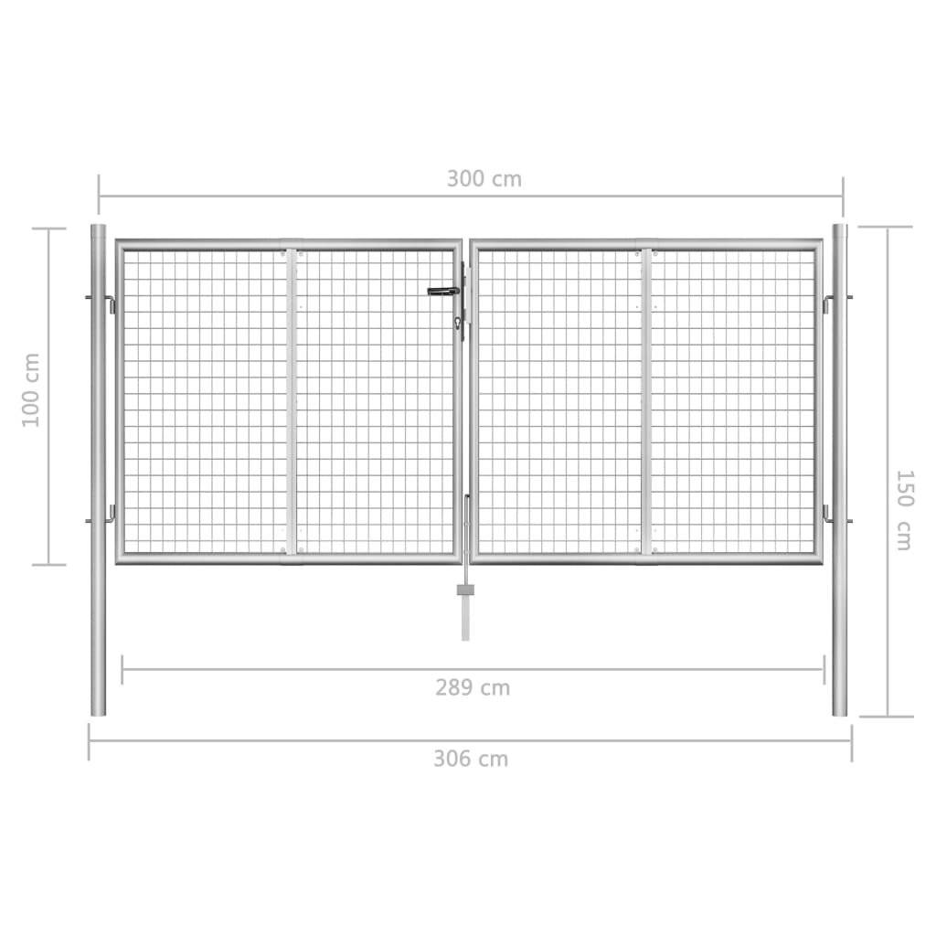 Gartentor Verzinkter Stahl 306 x 150 cm Silbern-4