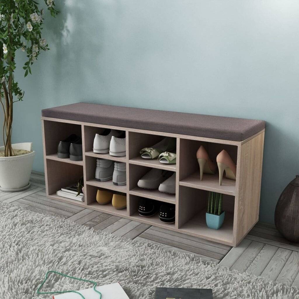 Schuhschrank Schuhbank Sitzbank 10 Fächer Eichefarbe-0