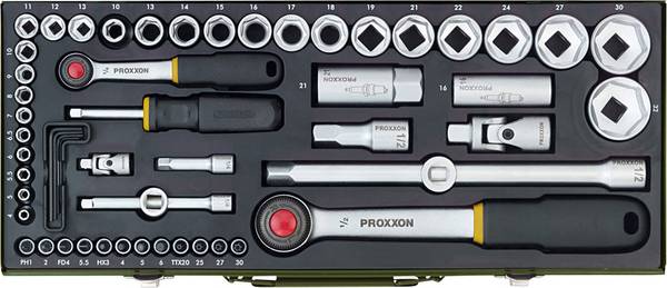 Proxxon Industrial Steckschlüsselsatz metrisch 1/4" (6.3 mm), 1/2" (12.5 mm) 56teilig 23040