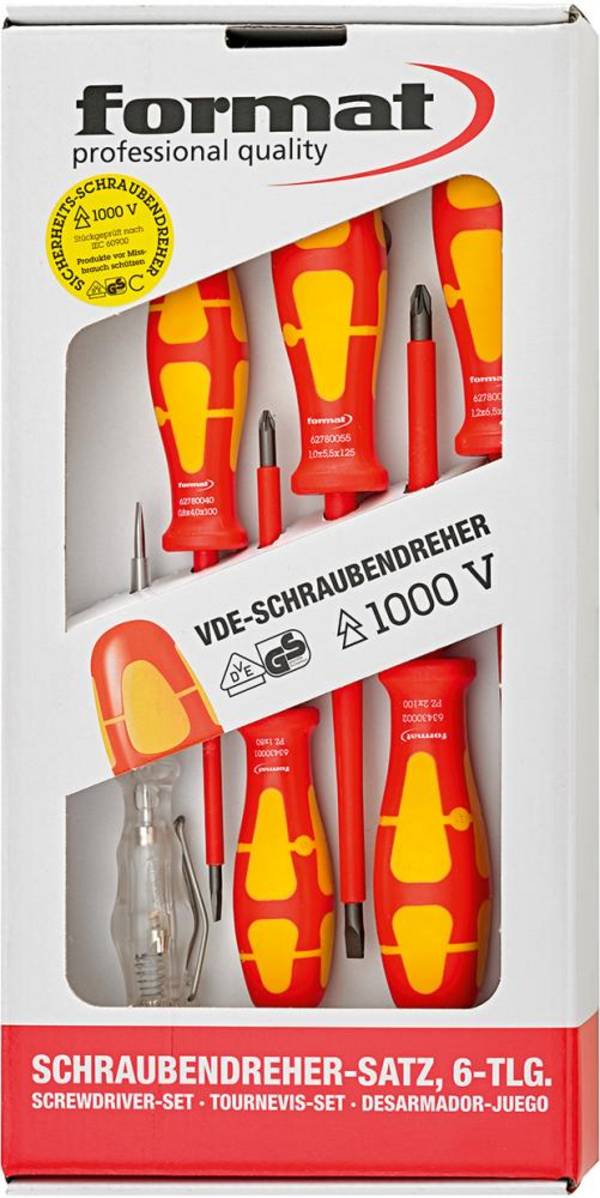 Schraubendreher-Satz VDE Schlitz/PZ 6-teilig mit Prüfer FORMAT