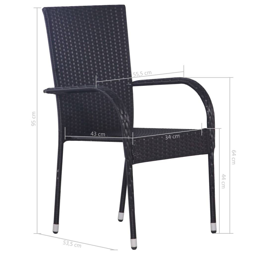 Stapelbare Gartenstühle 2 Stk. Poly Rattan Schwarz-5