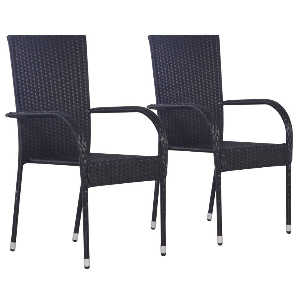 Stapelbare Gartenstühle 2 Stk. Poly Rattan Schwarz-0