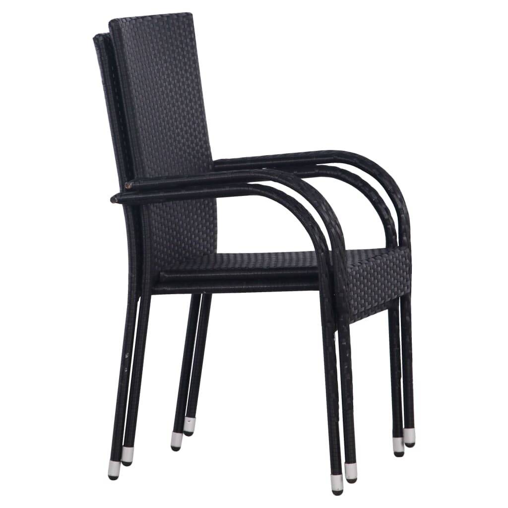 Stapelbare Gartenstühle 2 Stk. Poly Rattan Schwarz-1