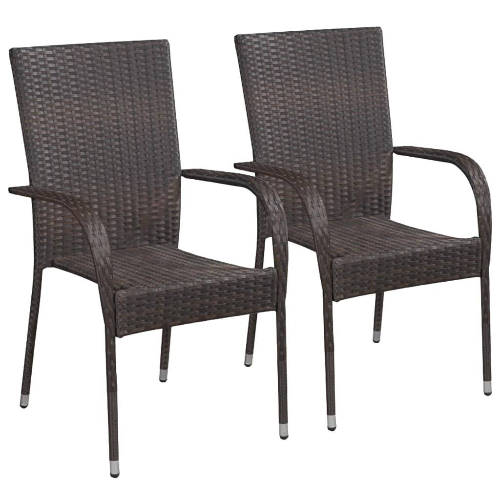 Stapelbare Gartenstühle 2 Stk. Poly Rattan Braun-0