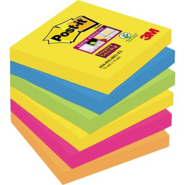 Post-it Haftnotiz Super Sticky 6546SR 76x76mm sort. 6 St./Pack.