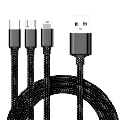 Cyoo - 3in1 USB Ladekabel + Datenkabel - Micro USB, USB Typ-C und Lightning - Schwarz
