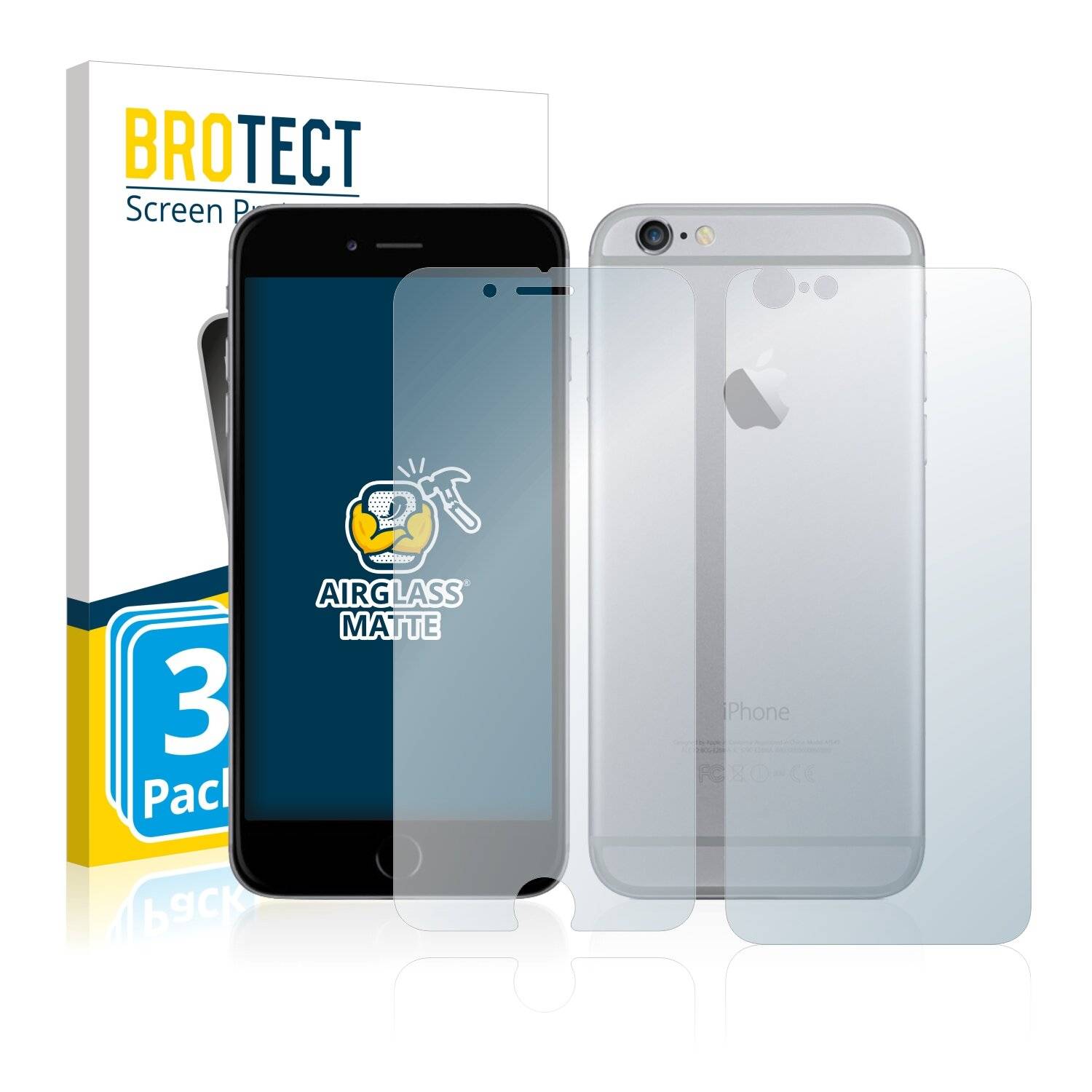 3x BROTECT AirGlass Matte Schutzglas Folie für Apple iPhone 6S (Vorder +-0