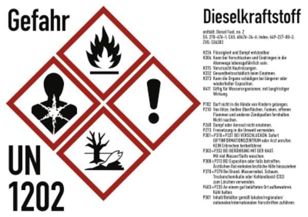 Gefahrstoffkennzeichnung Dieselkraftstoff nach GHS, Folie, 210x148 mm, Idx 2019