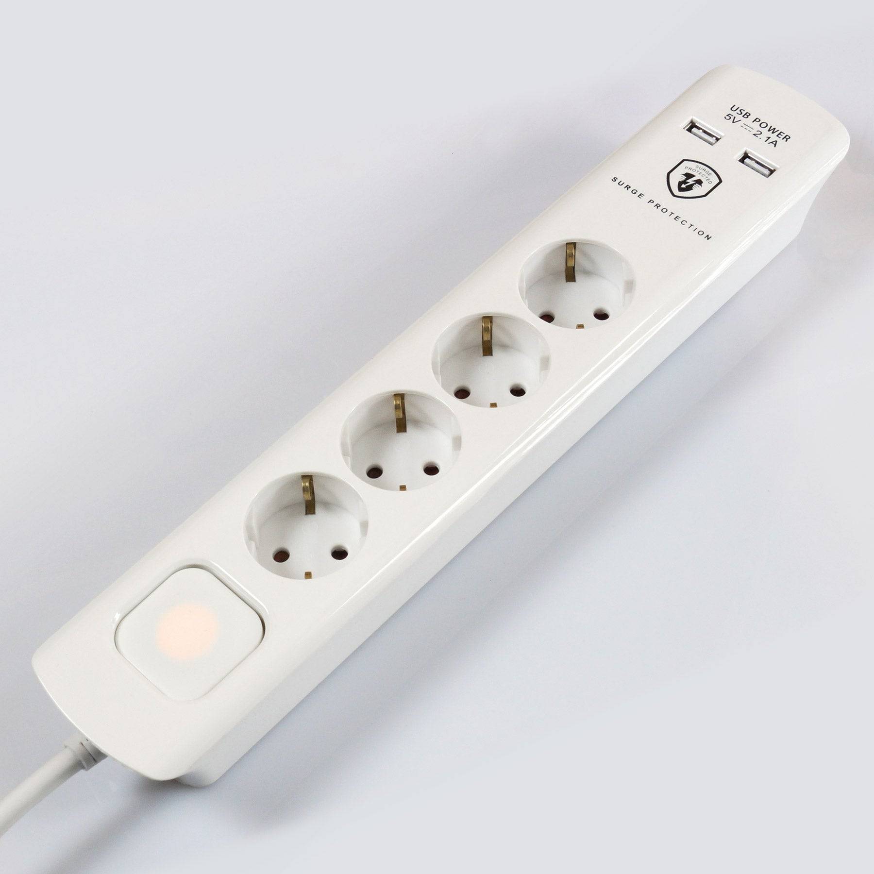 FeinTech MD000432 Überspannungsschutz-Steckdosenleiste 4-fach mit Schalter USB Flachstecker 1,5 m Kabel-1