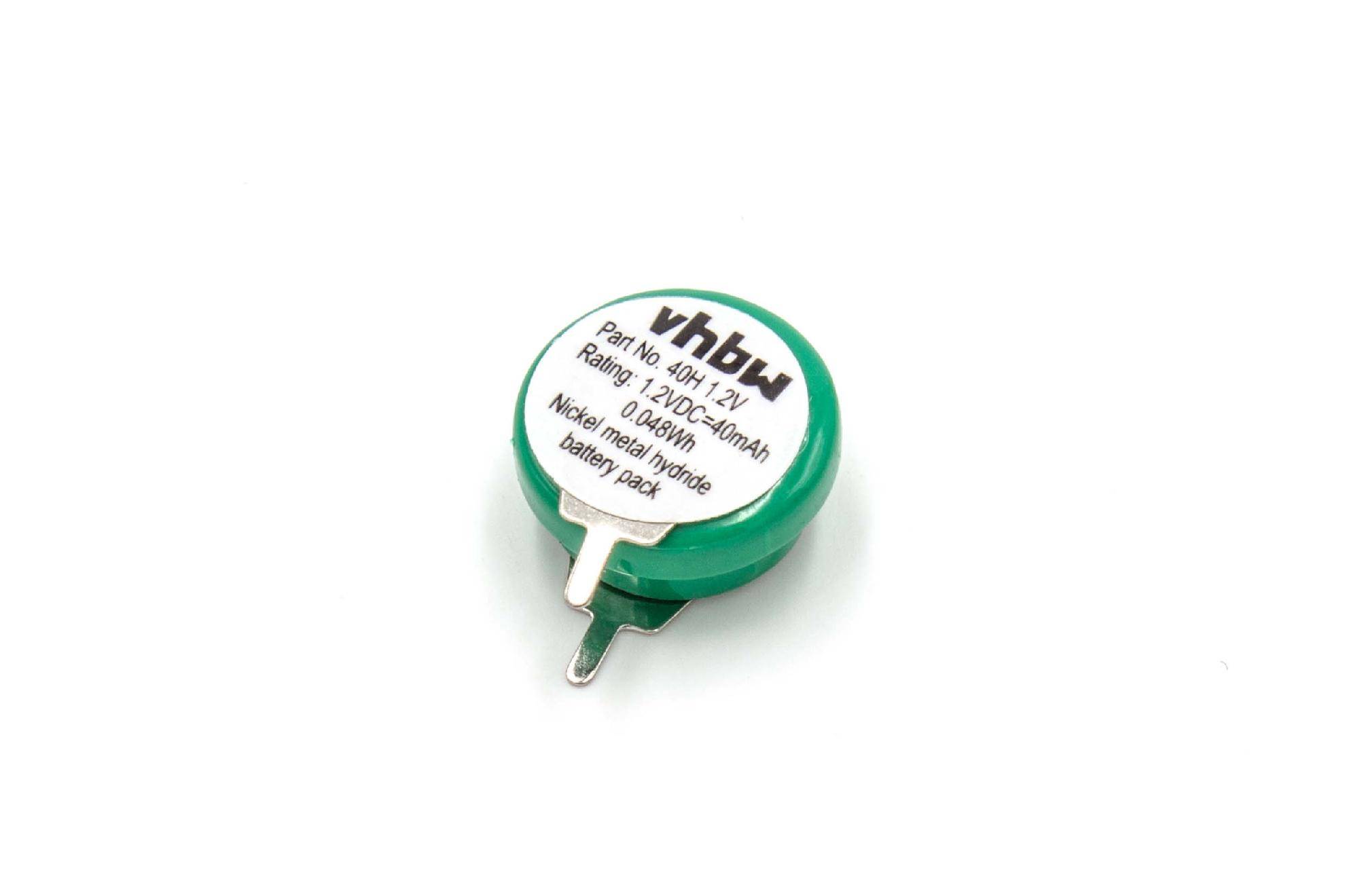 vhbw Knopfzellen Akku Typ V40H (NiMH, 40mAh, 1.2V) | 1 Zelle, 2 Pins Printanschluss, wiederaufladbar-1