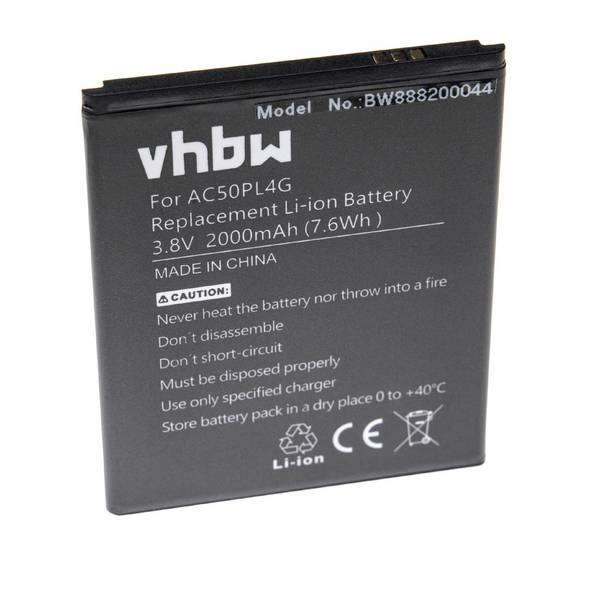 vhbw Akku Ersatz für Archos AC50PL4G | für Handy Smartphone Telefon (2000 mAh, 3,8 V, Li-Ion)