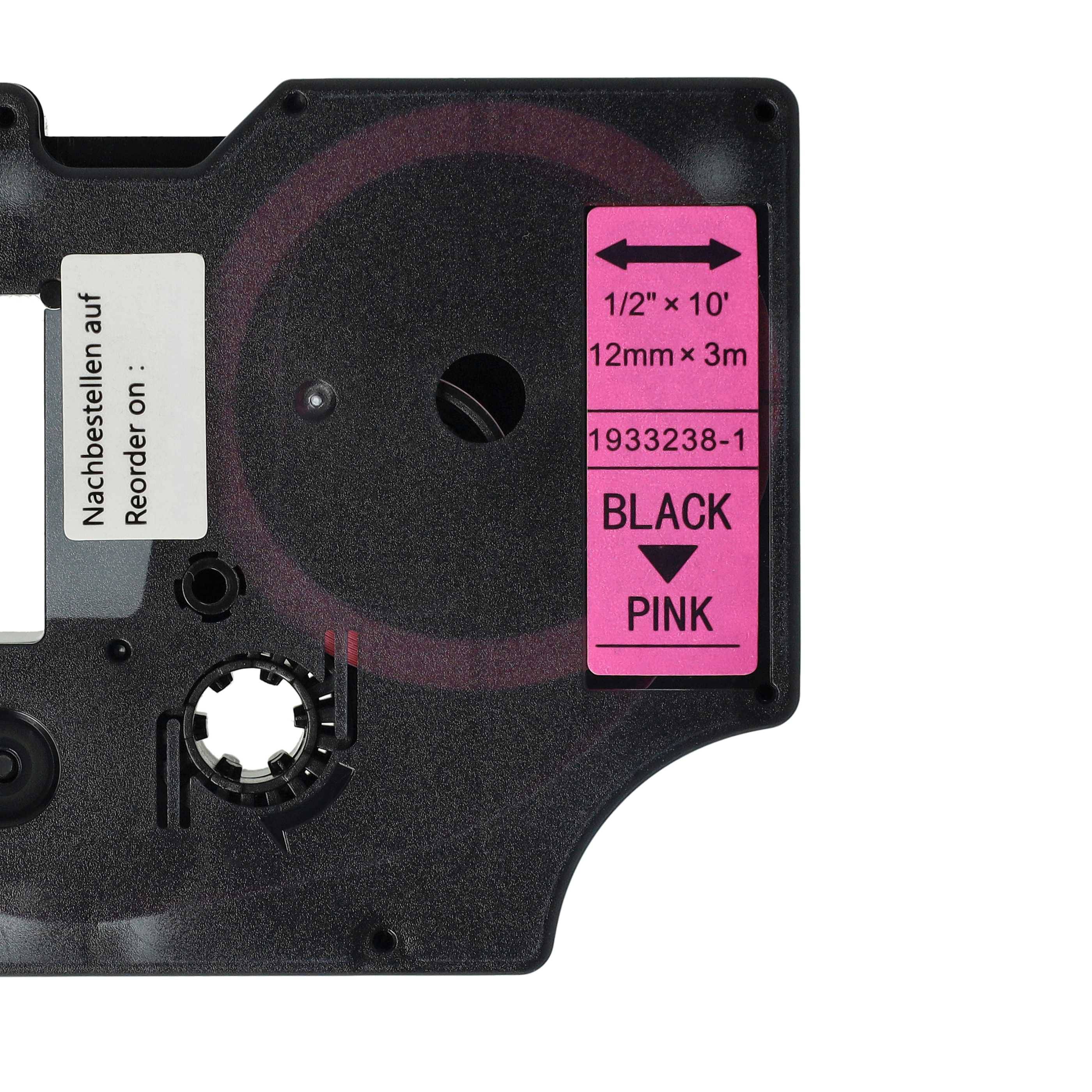 vhbw Schriftband-Kassette Ersatz für Dymo D1 | 1933238-1 für Etiketten-Drucker 3m x 12mm Schwarz auf Leucht-Pink-3