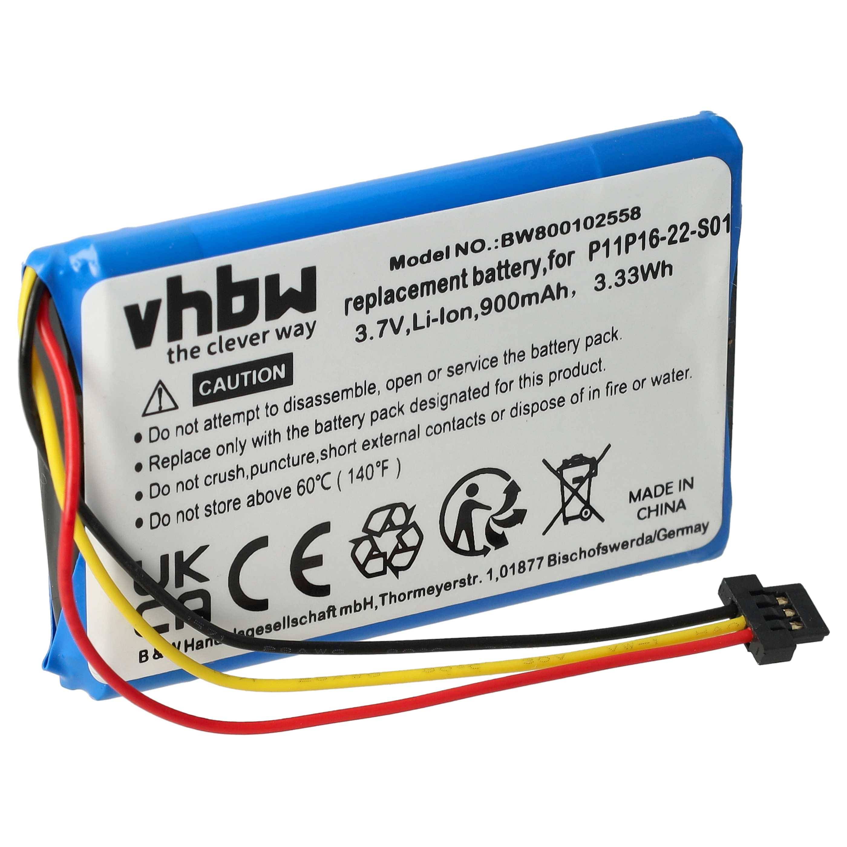 vhbw Akku kompatibel mit TomTom 4ET0.002.07 | Start XL GPS Navigation Navi (900 mAh, 3,7 V, Li-Ion) - Ersatz für-0
