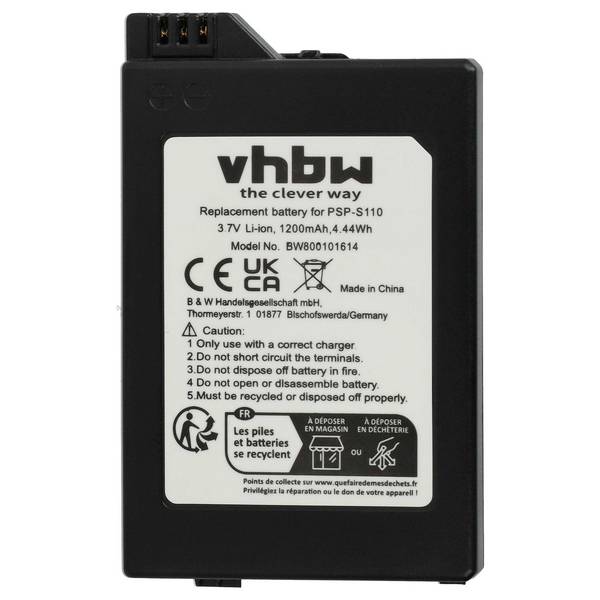 vhbw Akku kompatibel mit Sony PSP 2 Slim & Lite | PSP-2000 PSP-2004, Brite PSP-3000 PSP-3004 (1200mAh, 3,7V, Li-Ion)