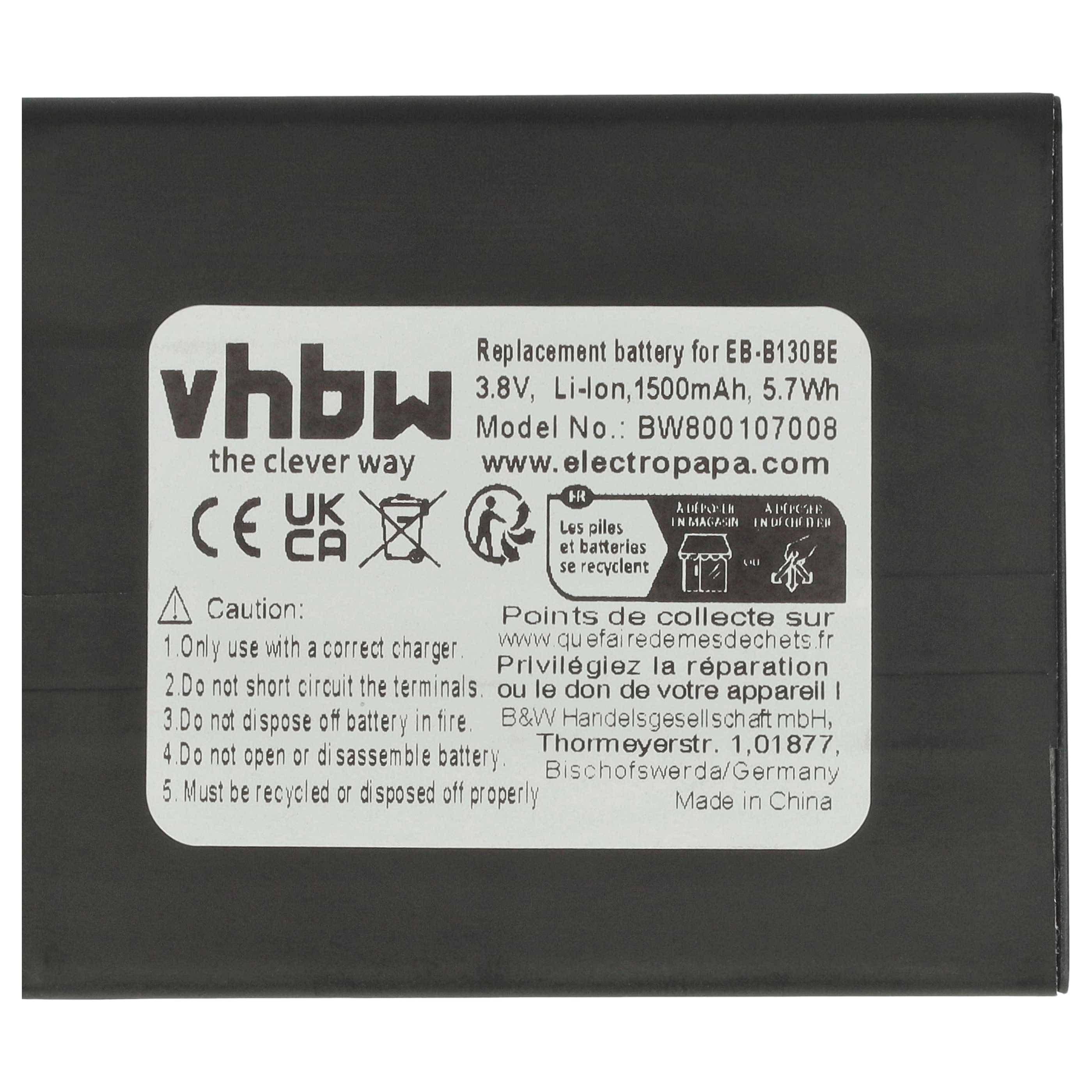 vhbw Akku kompatibel mit Samsung Galaxy SM-J106H/DS | Trend 2, SM-J106H, SM-J106B/DS, V Handy Smartphone Telefon (1500-2