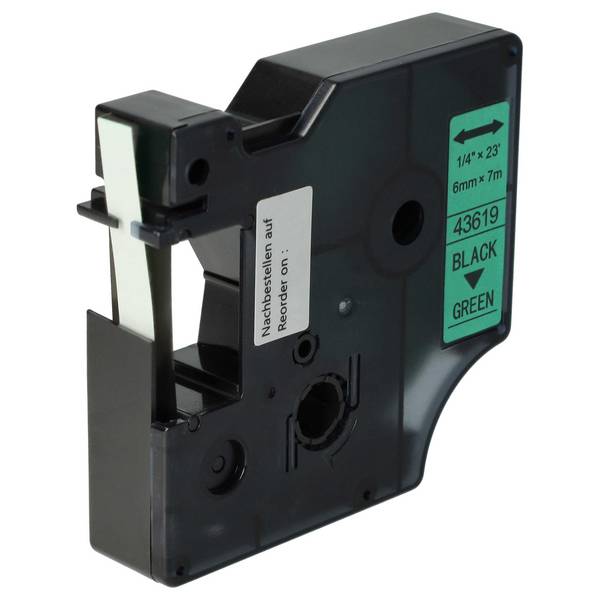 vhbw Schriftband kompatibel mit Dymo LabelManager PC II Schwarz auf Grün | Etiketten-Drucker 7m x 6mm