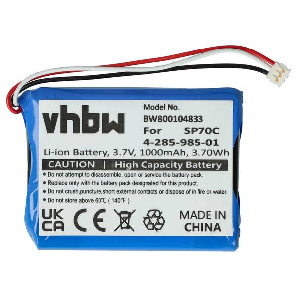 vhbw Akku kompatibel mit Sony Pulse Wireless Headset 7.1 | Spielekonsole (1000 mAh, 3,7 V, Li-Ion)