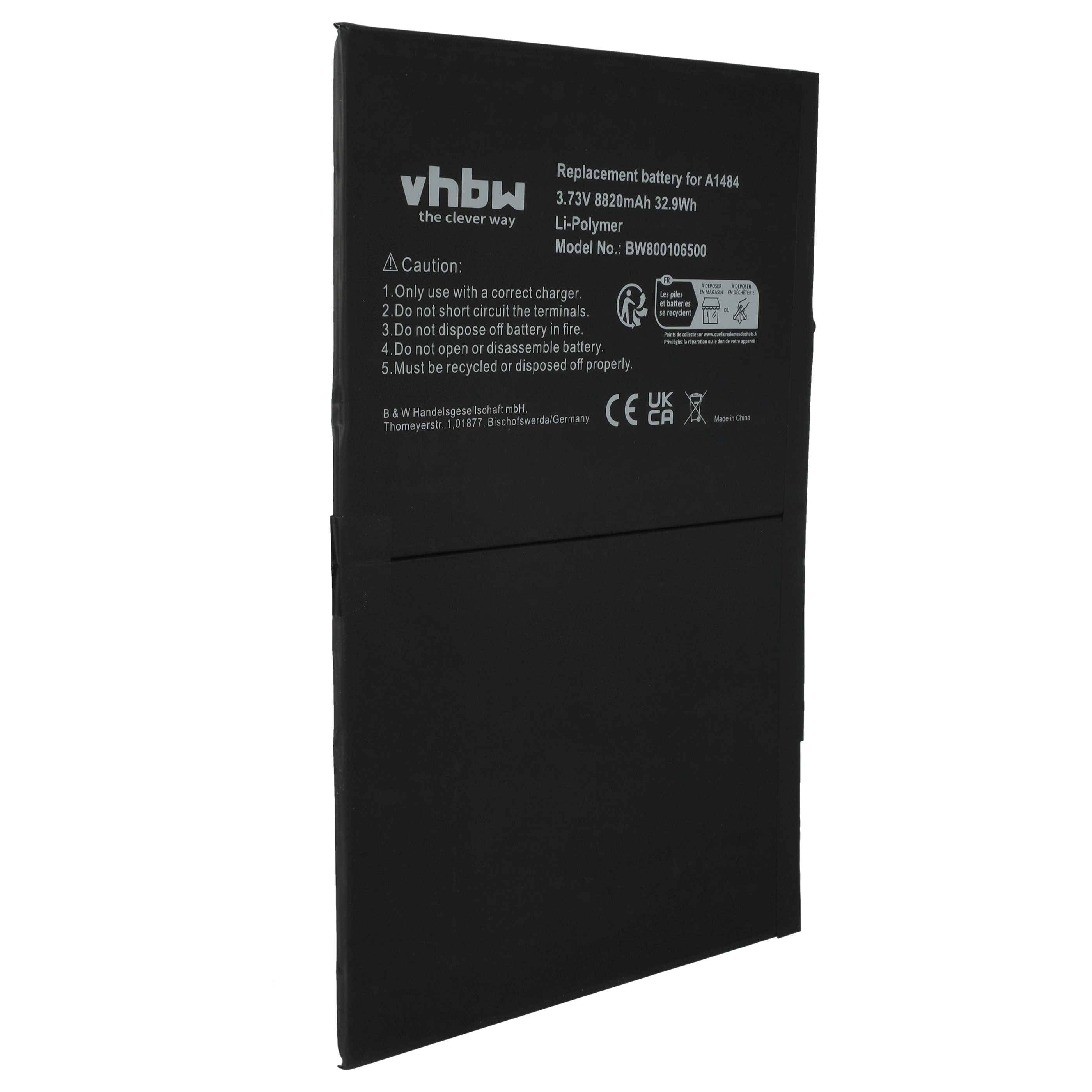 vhbw Akku kompatibel mit Apple iPad A1823 | A2197, A1893, A1954, A1474, A1475, 5, A1476, A1484, A1822 Tablet Pad (8820-0