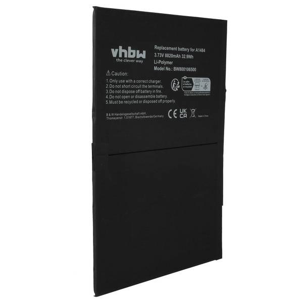 vhbw Akku kompatibel mit Apple iPad A1823 | A2197, A1893, A1954, A1474, A1475, 5, A1476, A1484, A1822 Tablet Pad (8820