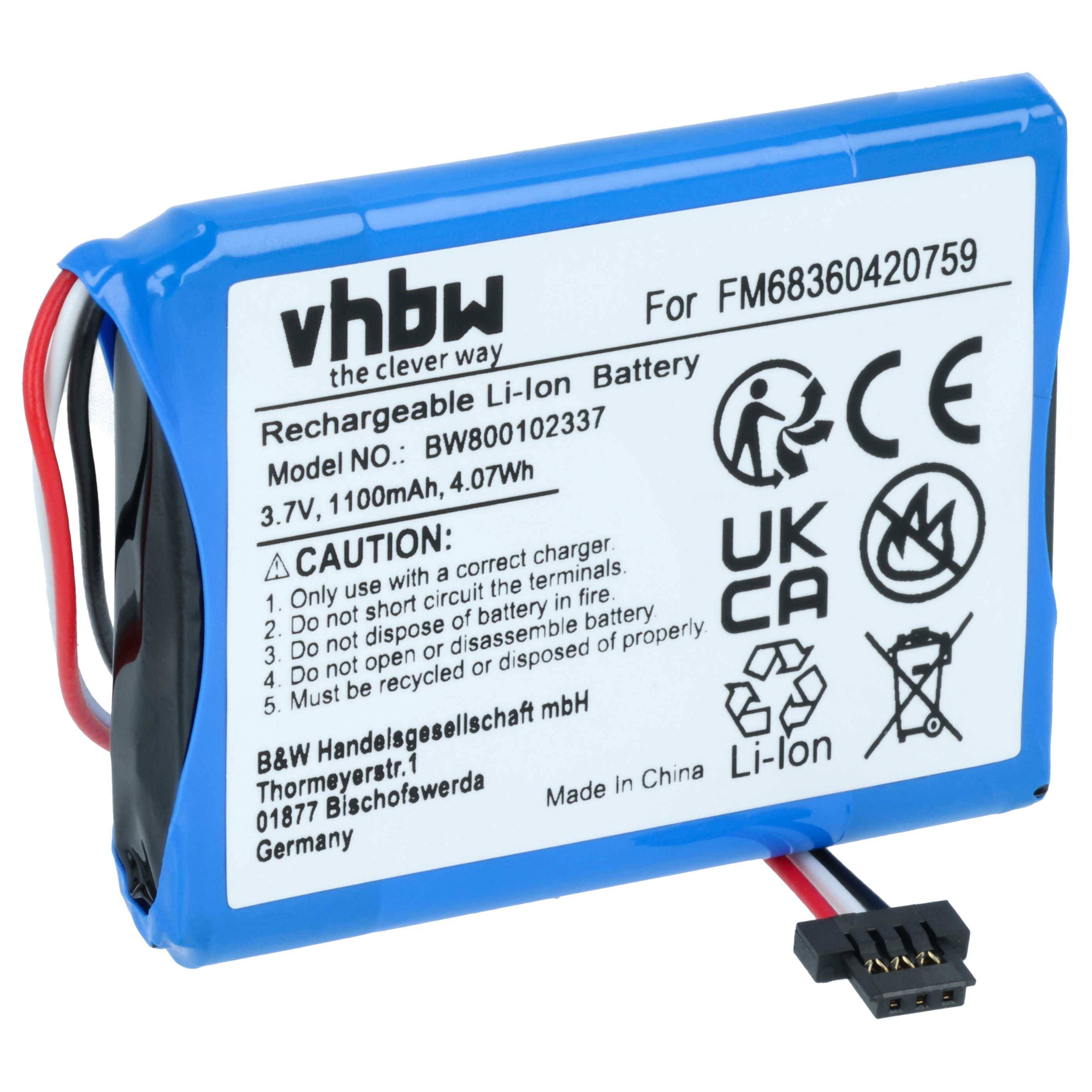 vhbw Akku kompatibel mit TomTom Quanta | GPS Navigation Navi (1100 mAh, 3,7 V, Li-Ion)