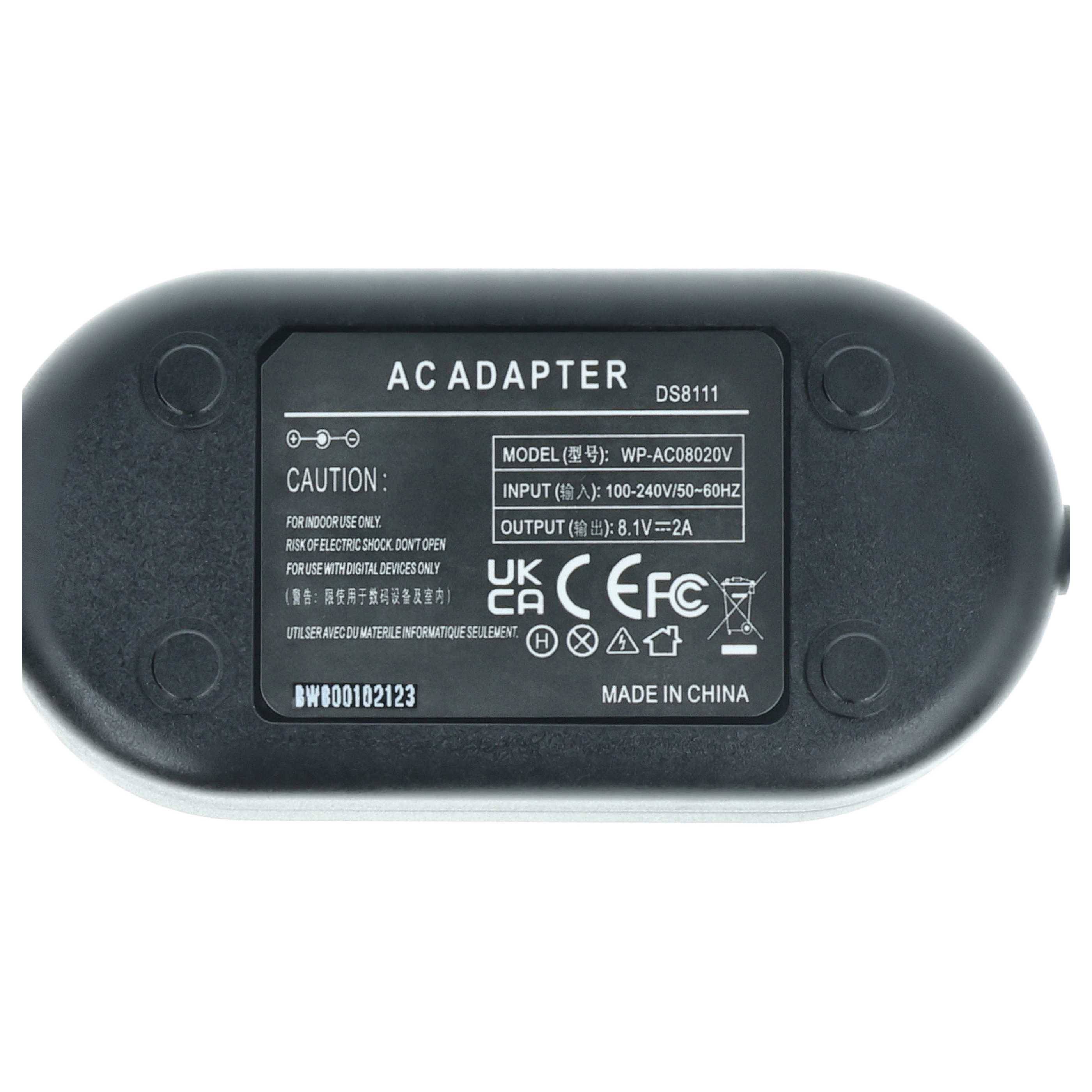 vhbw Netzteil kompatibel mit Canon EOS 50D | 5D, D30, D60 Kamera, Digitalkamera, DSLR - Netzkabel + DC Kuppler, 2m-3