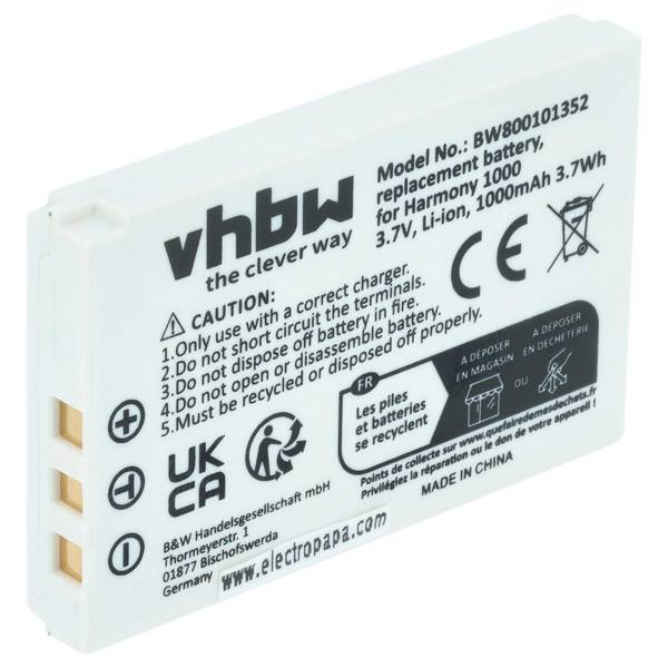 vhbw Akku kompatibel mit Logitech Harmony 1100 Remote | 1000 Remote, 1100i Remote Fernbedienung Remote Control (1000 mAh