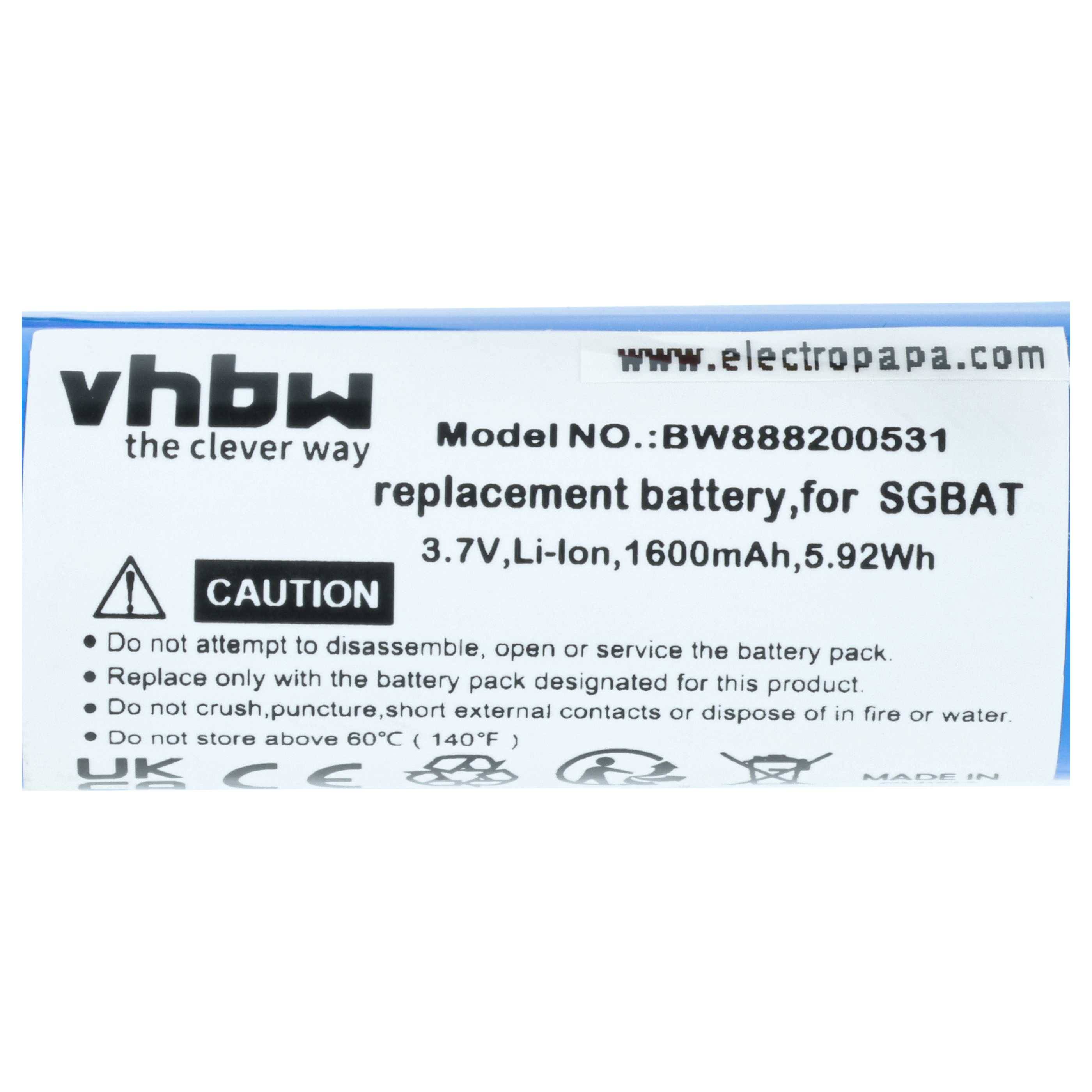 vhbw 1x Akku kompatibel mit Intermec SG20BHPHC | SG20BHP, SG20B2DHC, SG20B 2DHC Barcodescanner POS (1600 mAh, 3,7 V-3