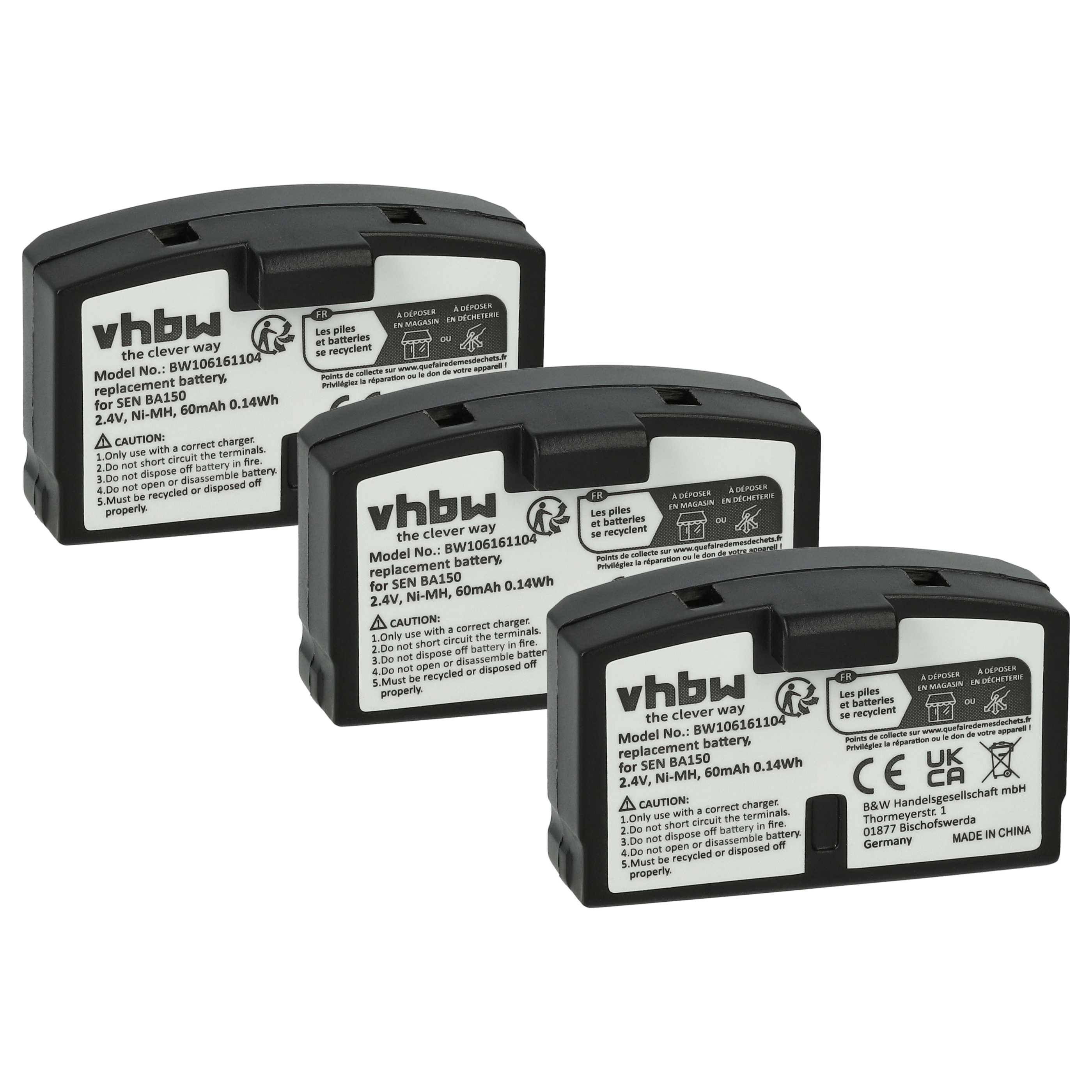 vhbw 3x Akku kompatibel mit Sennheiser HDR 85 | HDR 80, HDR 8-9, HDR 8, HDR 65 TV, HDR 6-9 Wireless Headset Kopfhörer