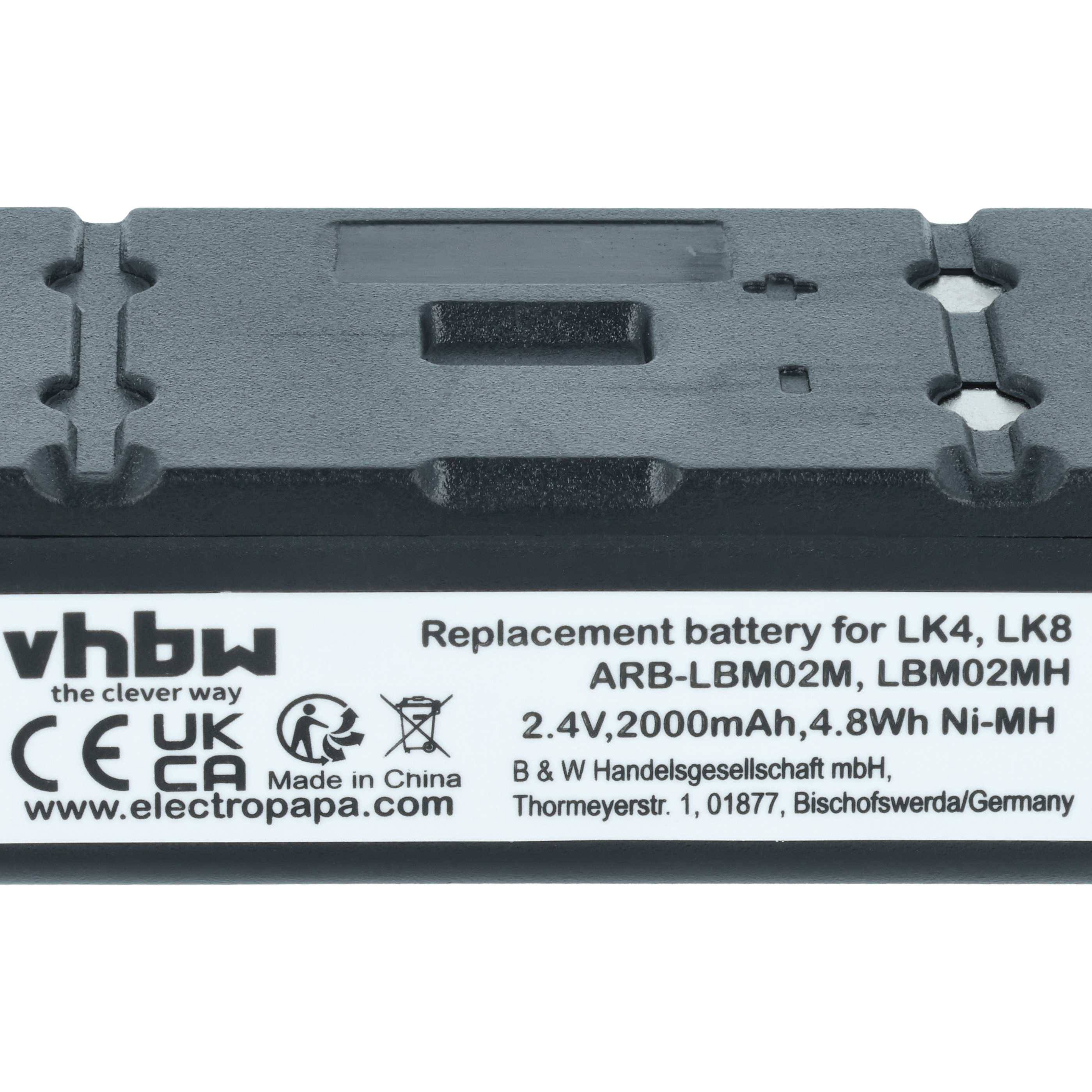 vhbw Akku kompatibel mit Autec LK8 | Light LK8, Light LK6, Light LK4, LK6, LK4 Fernbedienung Remote Control (2000 mAh, 2-3
