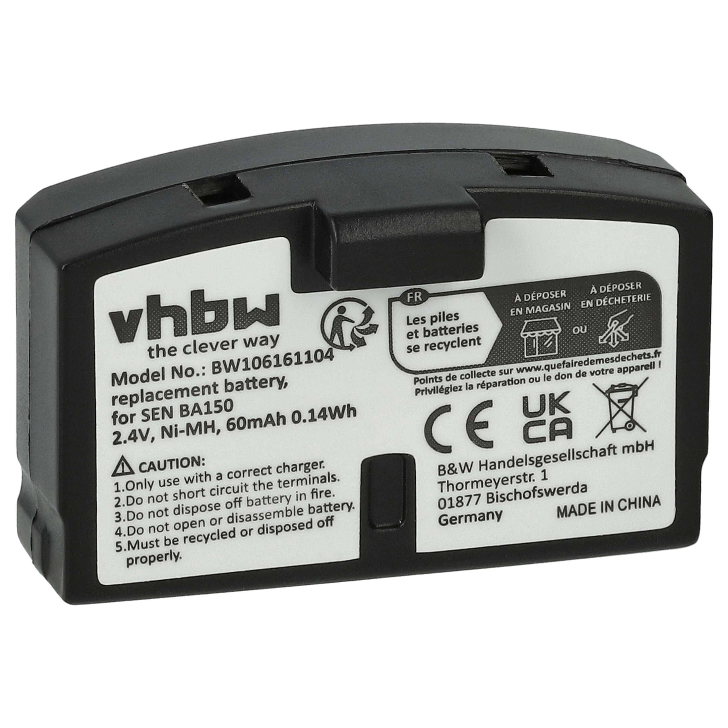 vhbw 1x Akku kompatibel mit Sennheiser RI 250 | RI 250 S, RI 250 J, RI 500, Set 500 Wireless Headset Kopfhörer (60 mAh-0