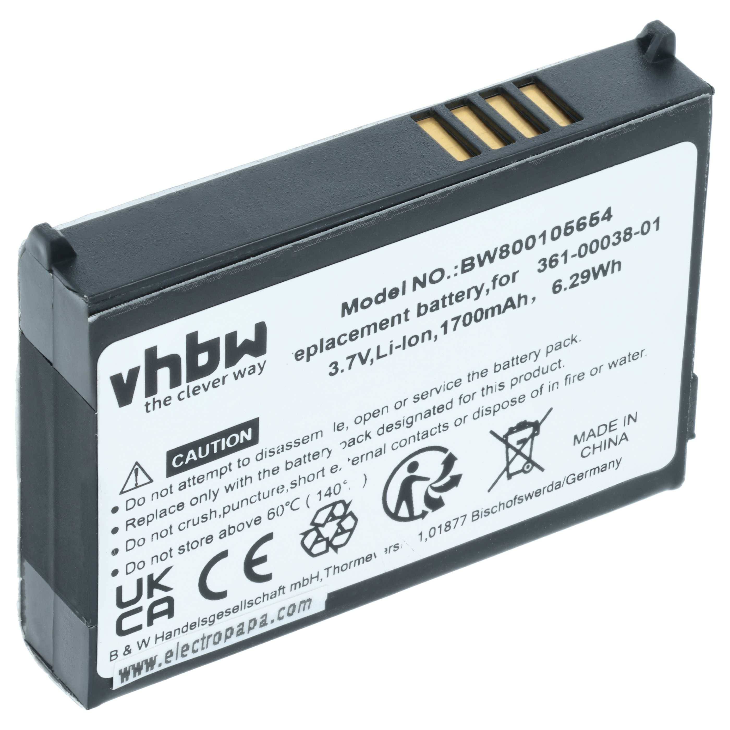 vhbw Akku Ersatz für Garmin 361-00038-01 | 010-11143-00 für GPS Navigation Navi (1700 mAh, 3,7 V, Li-Ion)-0