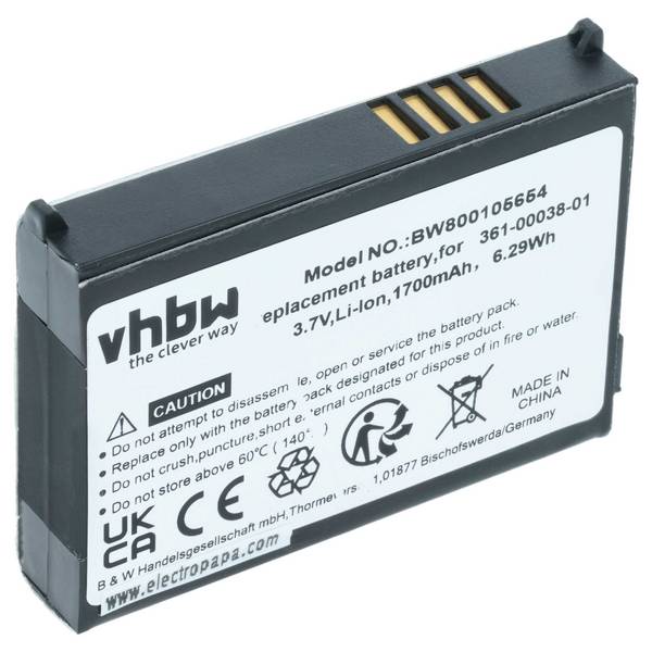 vhbw Akku Ersatz für Garmin 361-00038-01 | 010-11143-00 für GPS Navigation Navi (1700 mAh, 3,7 V, Li-Ion)
