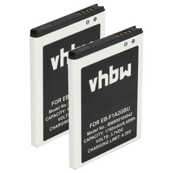 vhbw 2x Akku kompatibel mit Samsung Galaxy Style M340S | Handy Smartphone Telefon (1750 mAh, 3,7 V, Li-Ion)