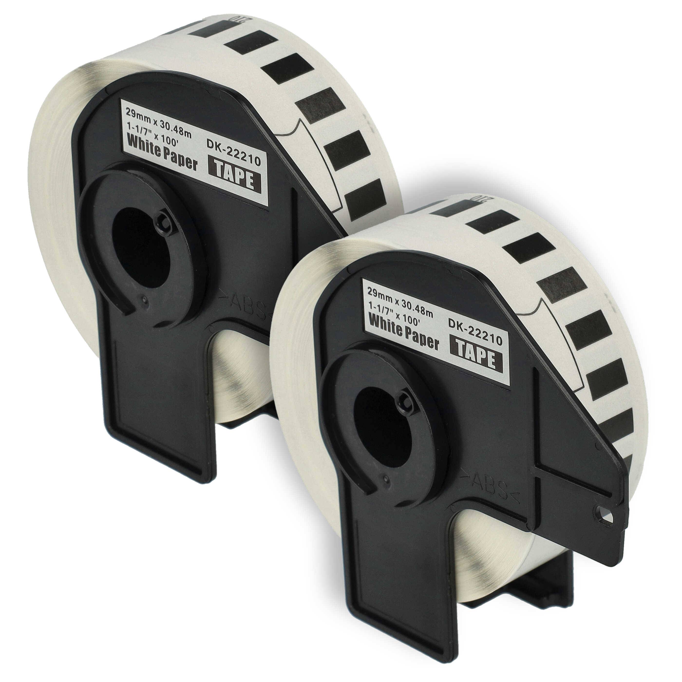 vhbw 2x Etiketten-Rolle mit Halter 29mm x 30,48m (1 Etikette) Ersatz für Brother DK-22210 für Etiketten-Drucker-0