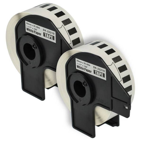 vhbw 2x Etiketten-Rolle mit Halter 29mm x 30,48m (1 Etikette) Ersatz für Brother DK-22210 für Etiketten-Drucker