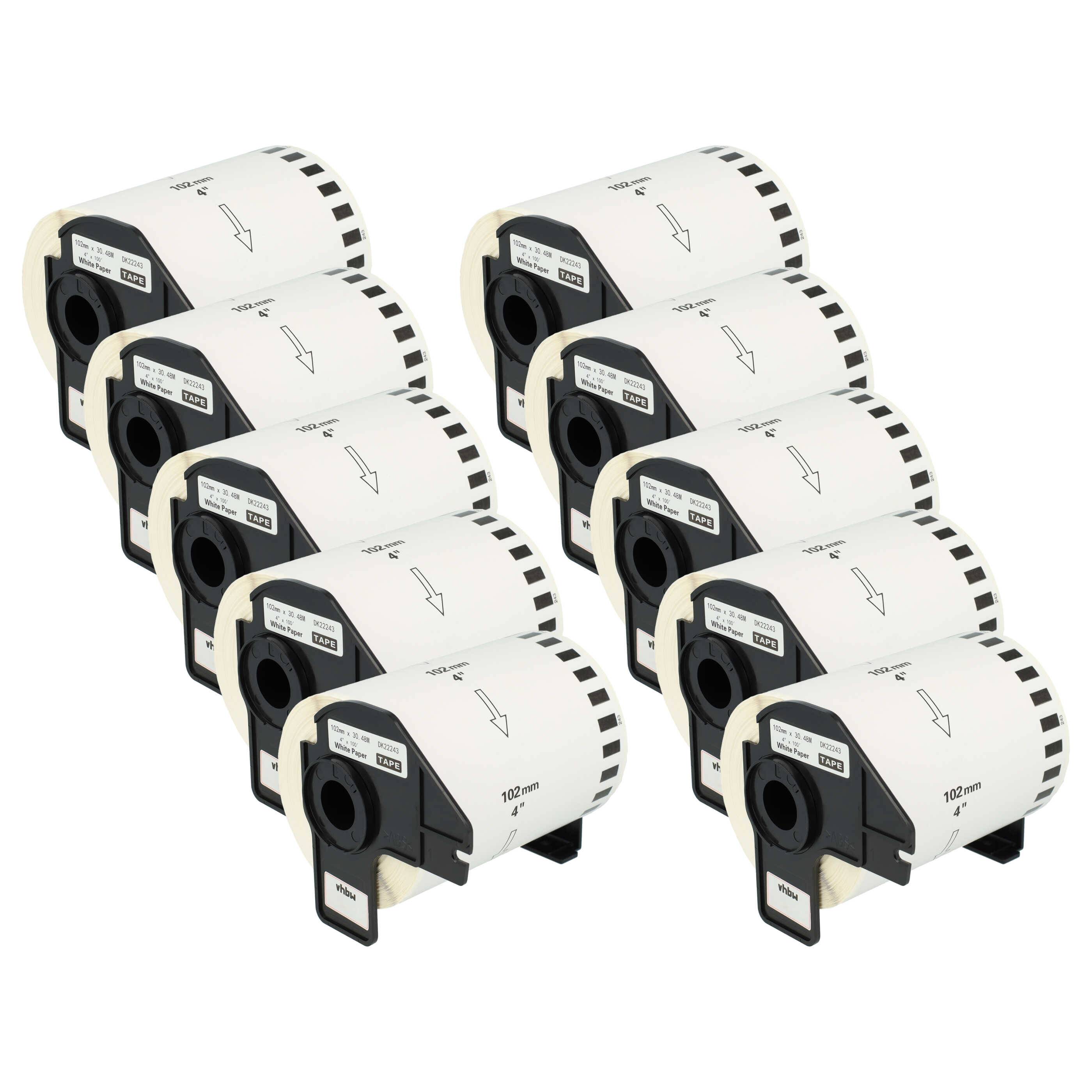 vhbw 10x Etiketten-Rolle mit Halter kompatibel mit Brother PT QL1060N | QL-500, QL-500A Etiketten-Drucker 102mm x 30,48m-0