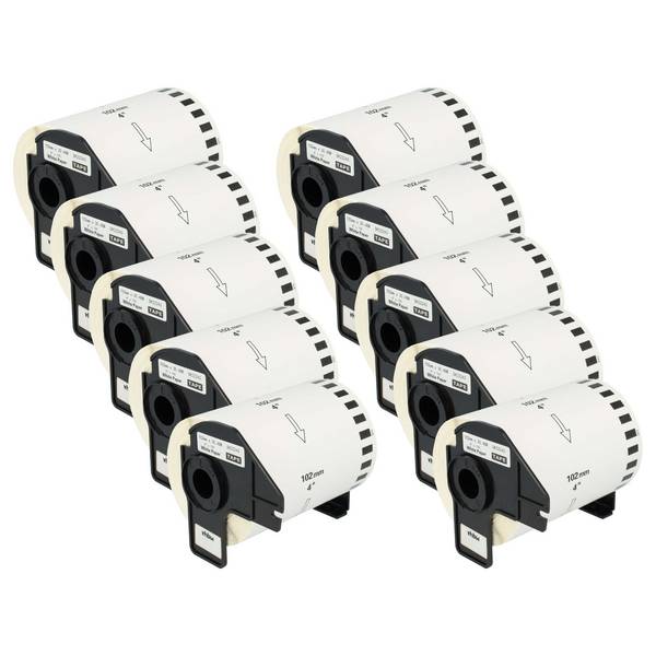 vhbw 10x Etiketten-Rolle mit Halter 102mm x 30,48m (1 Etikette) kompatibel mit Brother PT QL-560, QL560VP, QL-570