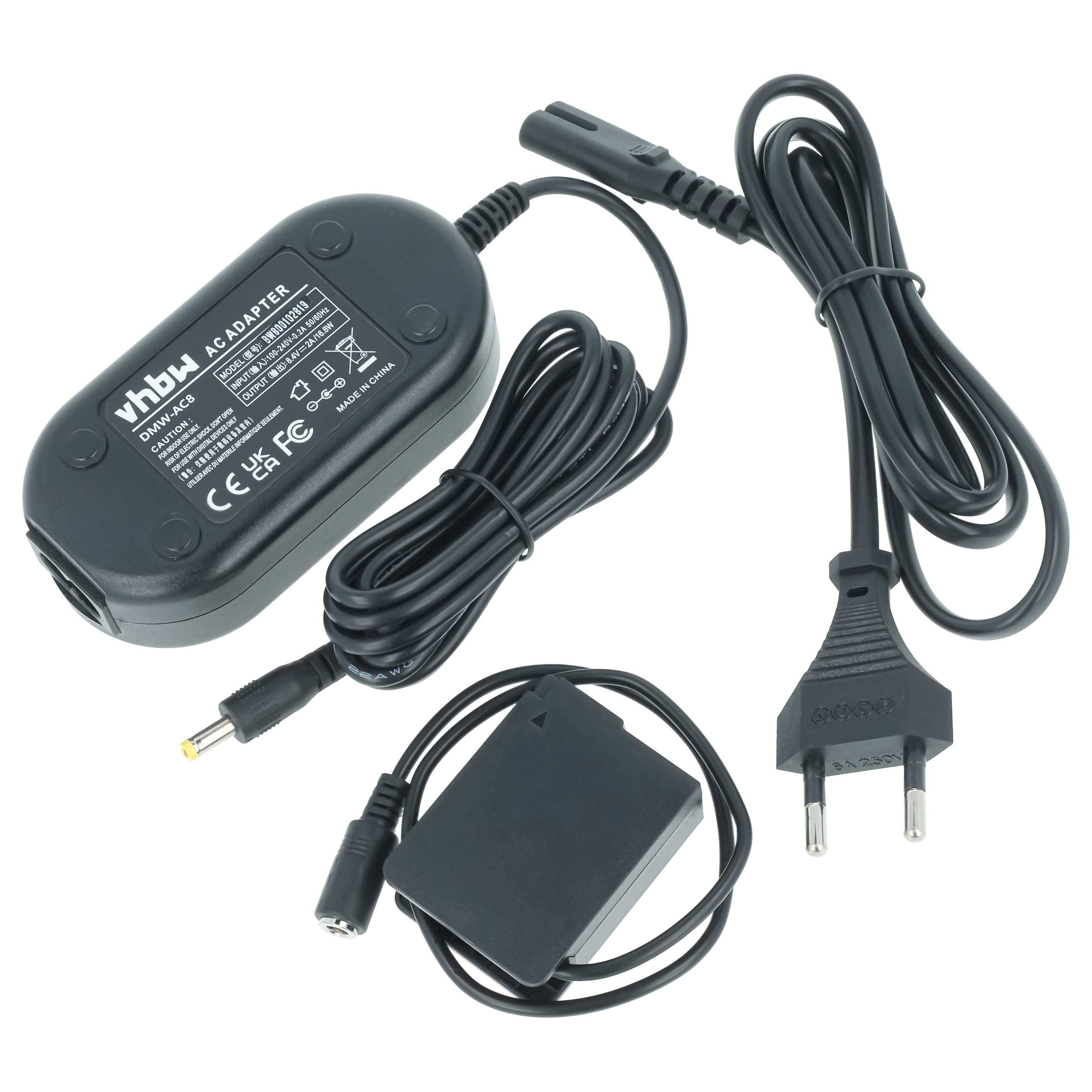 vhbw Netzteil Ersatz für Panasonic DMW-DCC8GU für Kamera | Digitalkamera, DSLR - Netzkabel + DC Kuppler, 2m-1