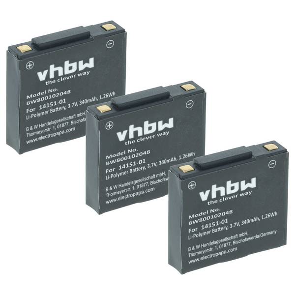 vhbw 3x Akku kompatibel mit GN Netcom Jabra 9120 | GN9120, 9125, GN9125, GN9120 Flex Wireless Headset Kopfhörer (340 mAh