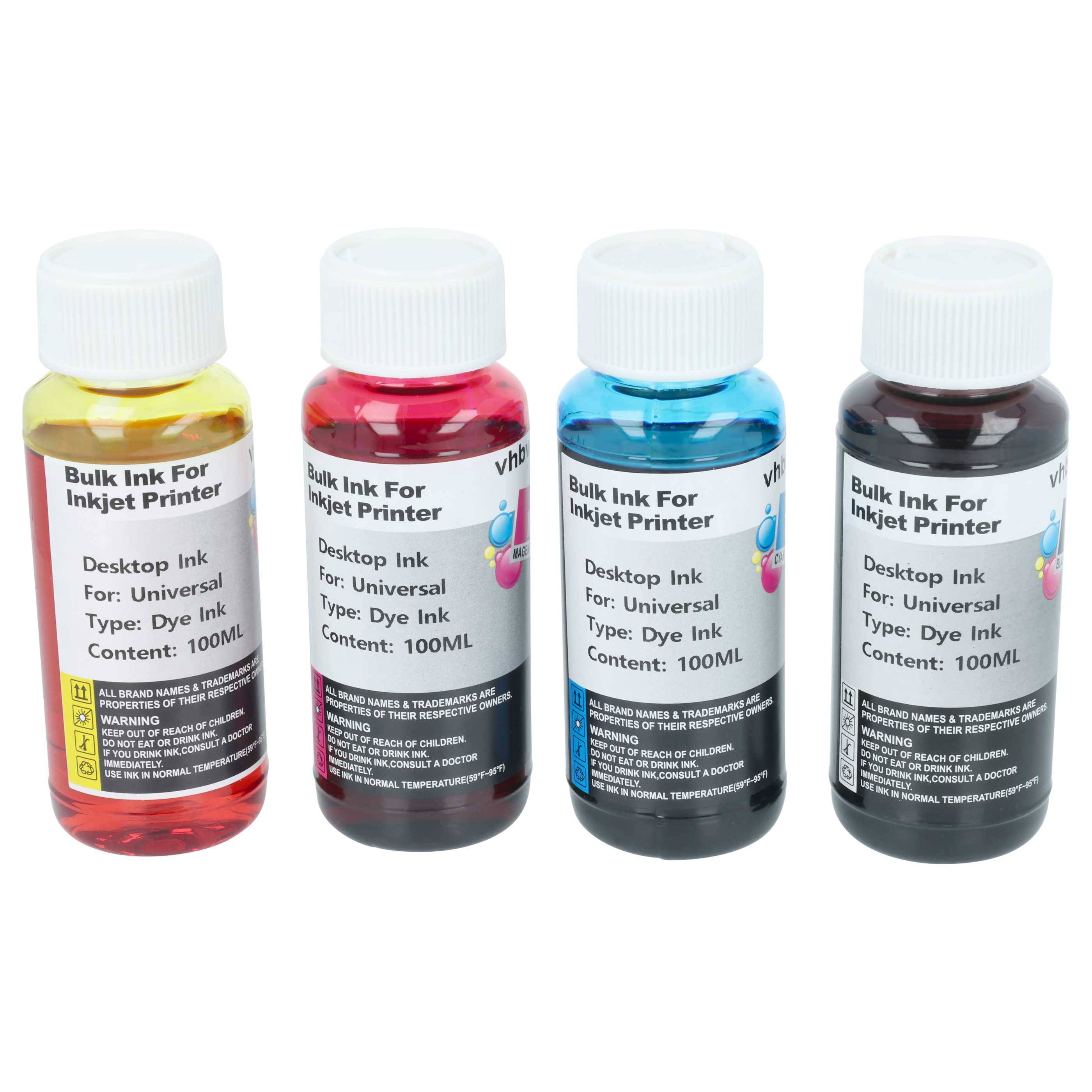 vhbw 4x Nachfülltinte für Drucker | Refillset Dye Cyan, Dye Magenta, Dye Schwarz, Dye Yellow, 100ml-1