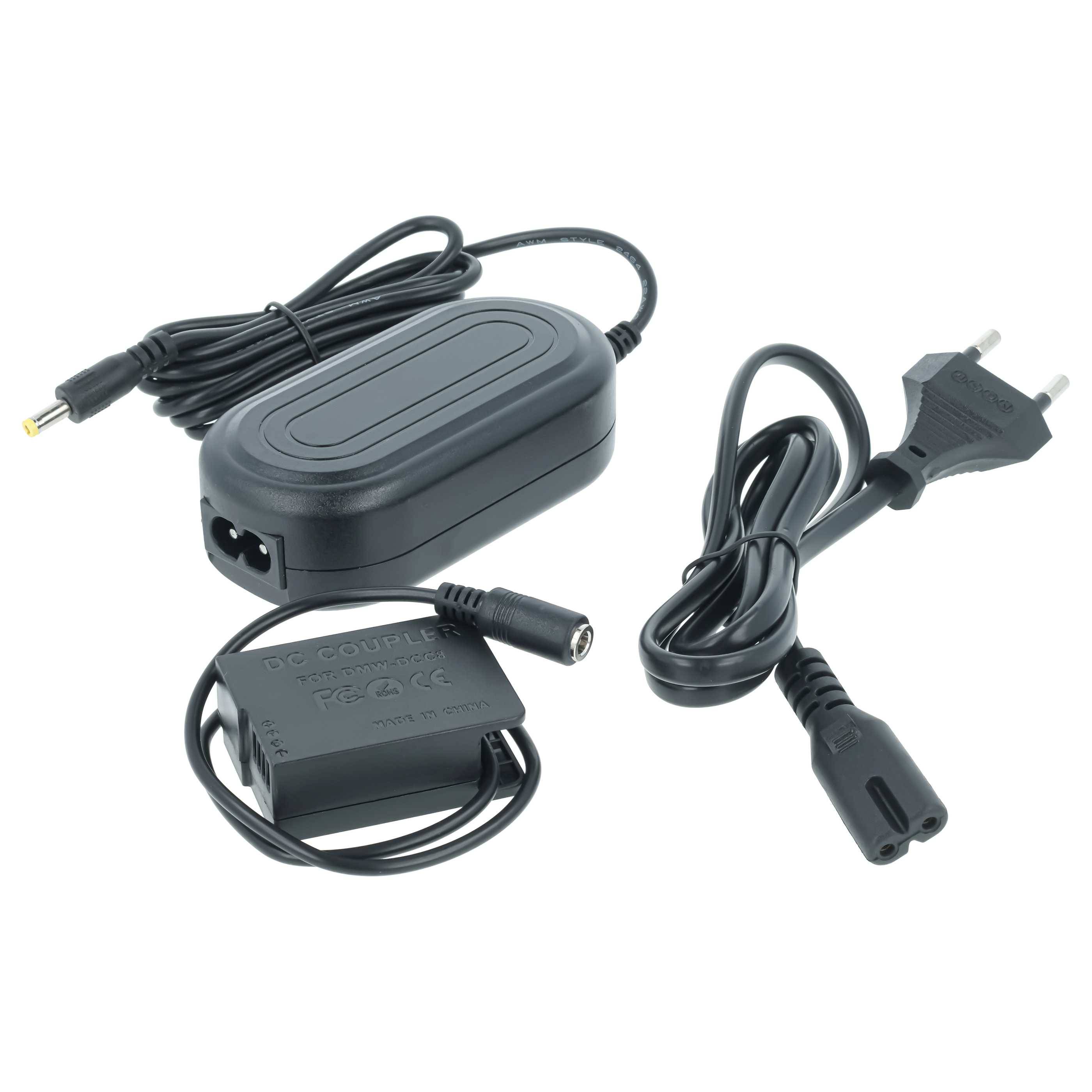 vhbw Netzteil Ersatz für Panasonic DMW-DCC8GU für Kamera | Digitalkamera, DSLR - Netzkabel + DC Kuppler, 2m-0