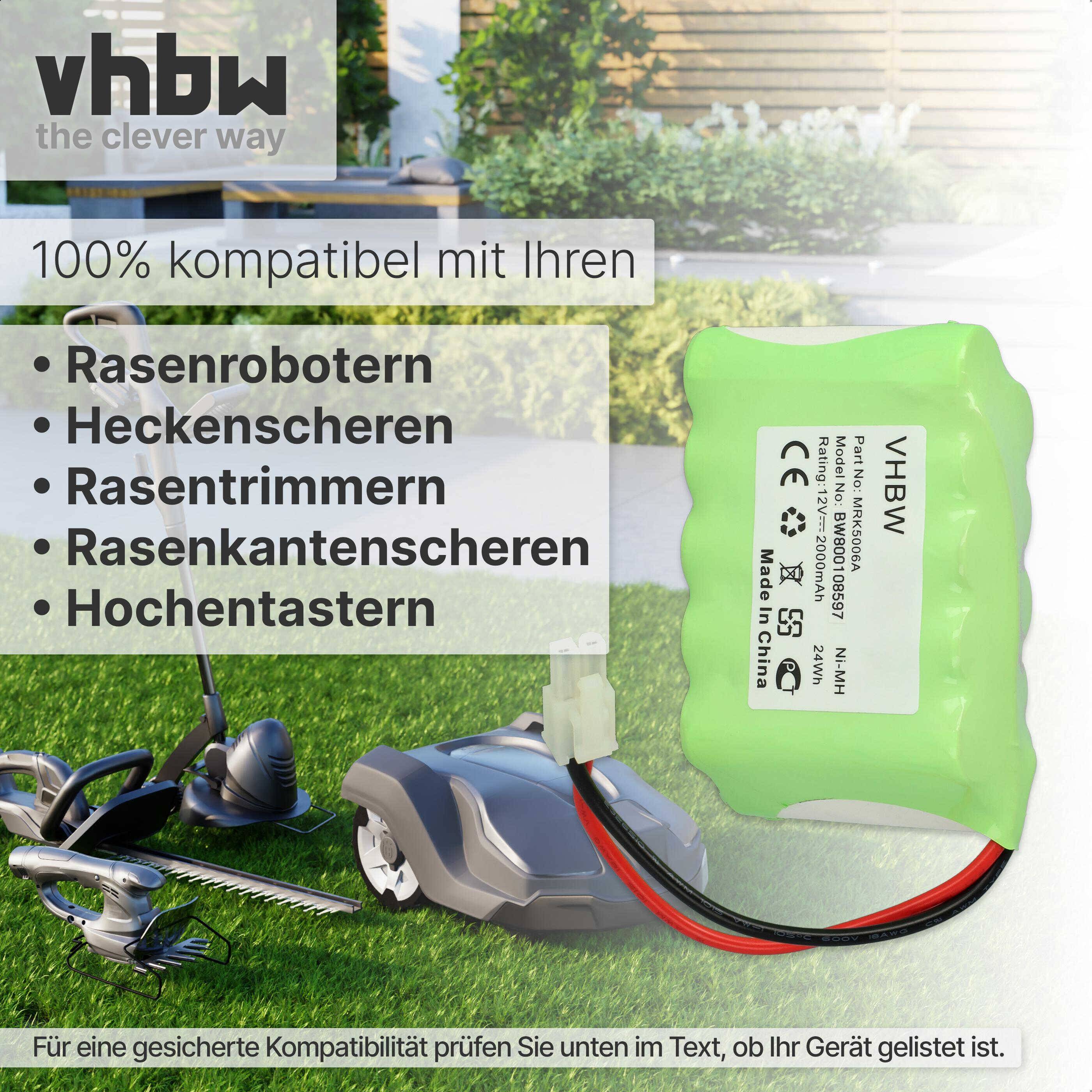 vhbw NiMH Akku kompatibel mit Robomow Premium RS612 | Signalgeber Rasenmäh-Roboter RS622, RS630 - für MRK5006A (2000mAh-1
