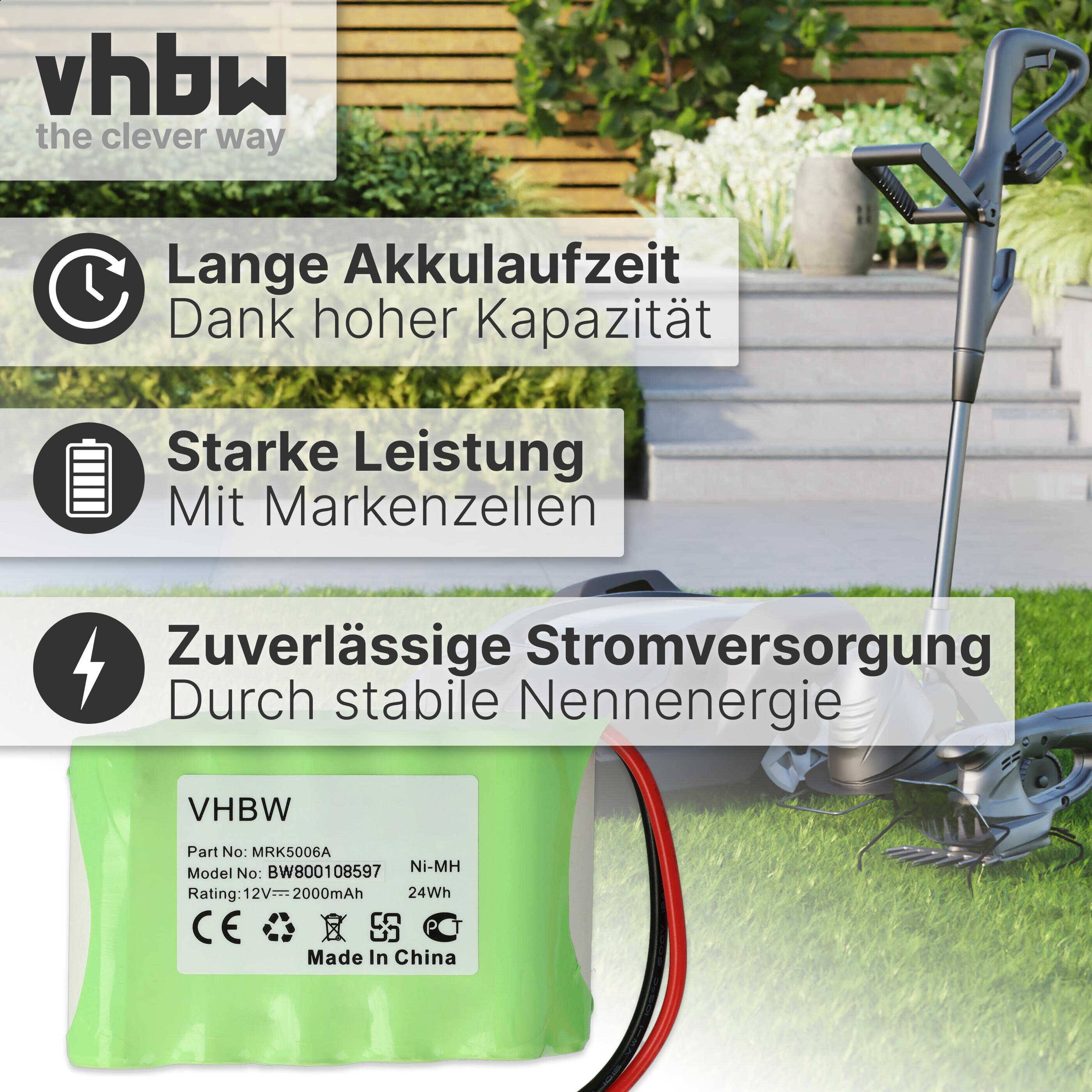 vhbw NiMH Akku kompatibel mit Robomow Premium RS612 | Signalgeber Rasenmäh-Roboter RS622, RS630 - für MRK5006A (2000mAh-3