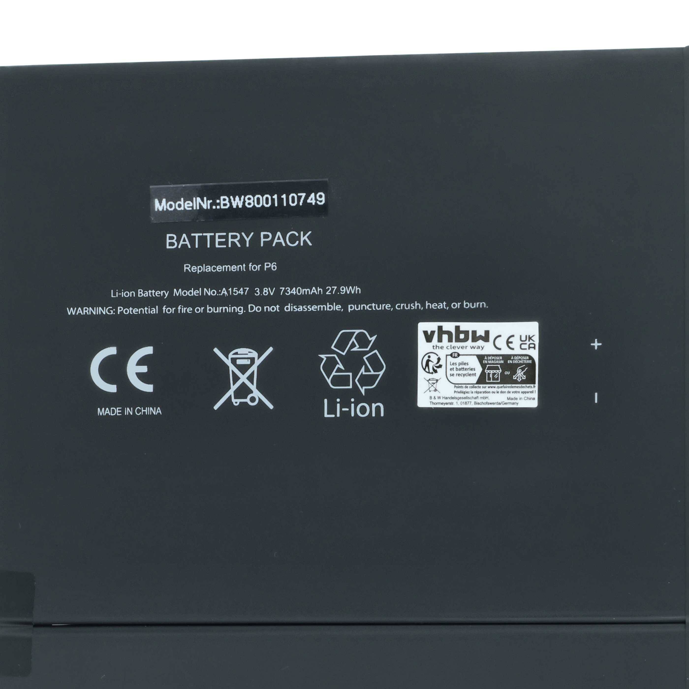 vhbw Akku kompatibel mit Apple iPad Air 2 6te Generation | A1547, A1567 Tablet Pad (7340 mAh, 3,76 V, Li-Ion)-2