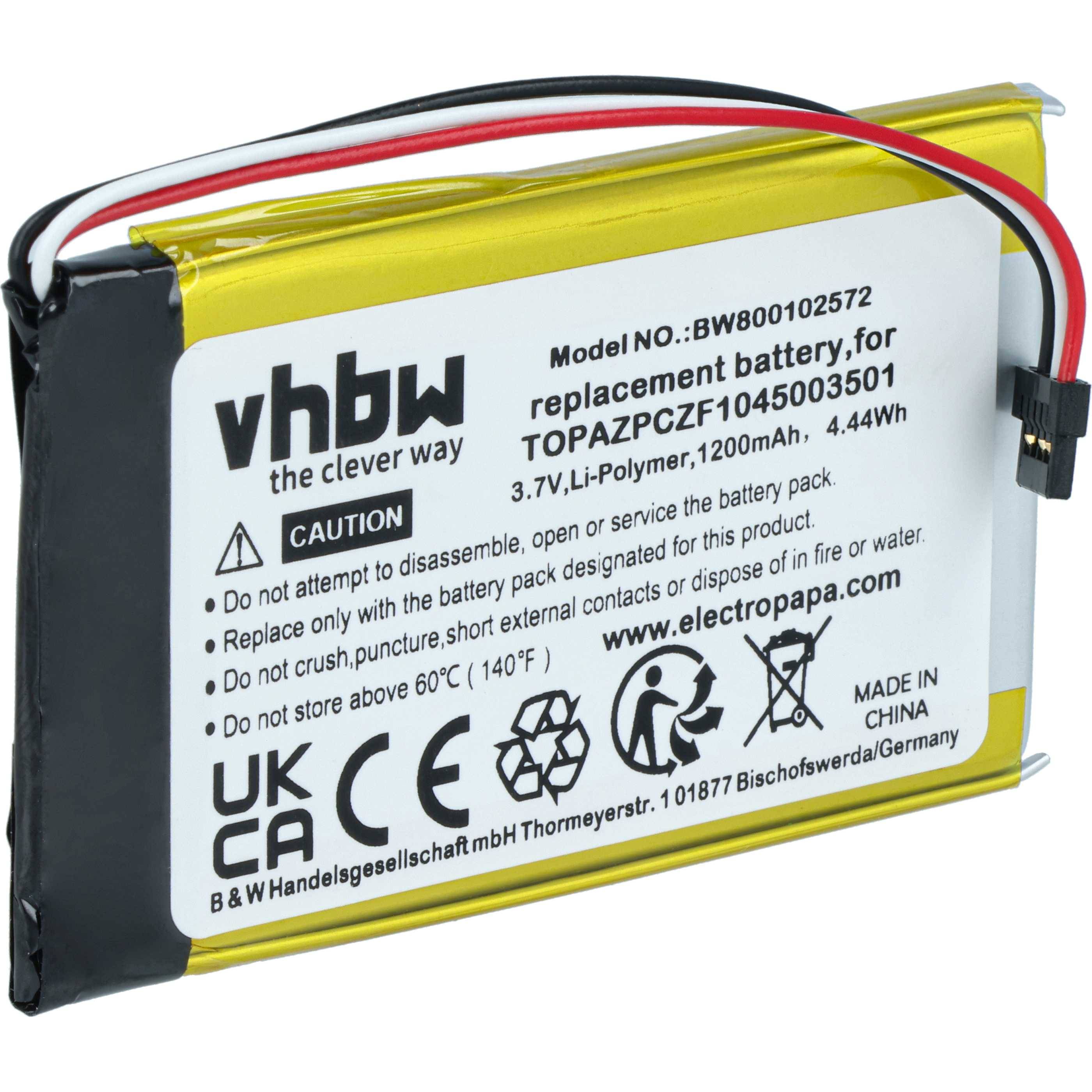 vhbw Akku Ersatz für Navigon Topaz | TOPAZPCZF1045003501 für GPS Navigation Navi (1200 mAh, 3,7 V, Li-Polymer)-0