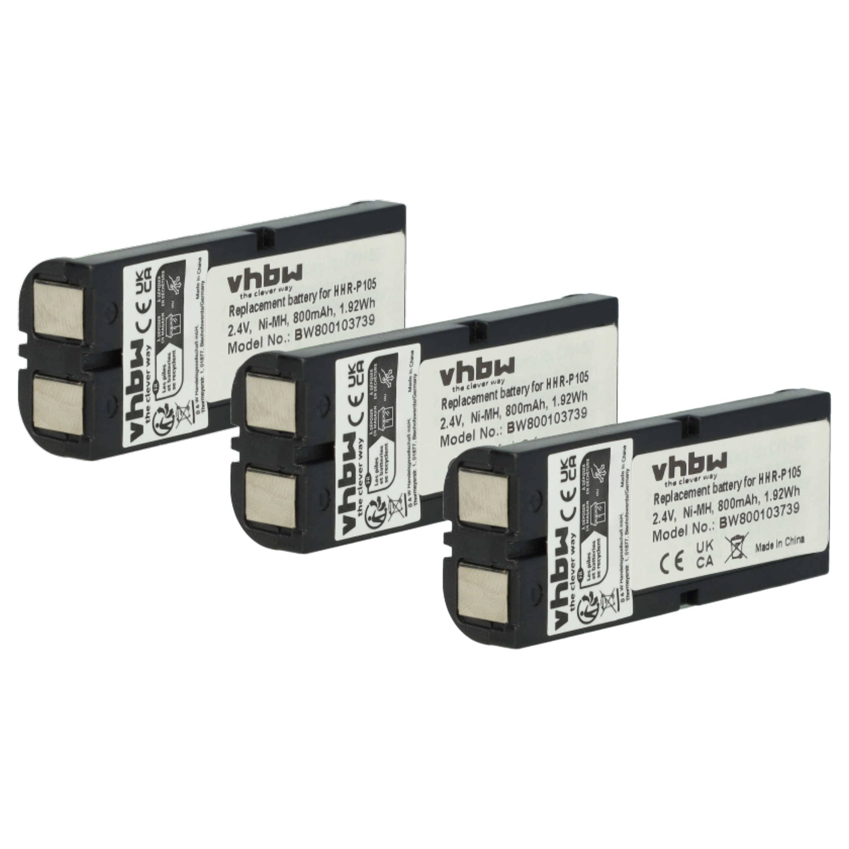 vhbw 3x Akku kompatibel mit Toshiba DK-T2404-DECT | DKT2404-DECT schnurlos Festnetz Telefon (800 mAh, 2,4 V, NiMH)-0