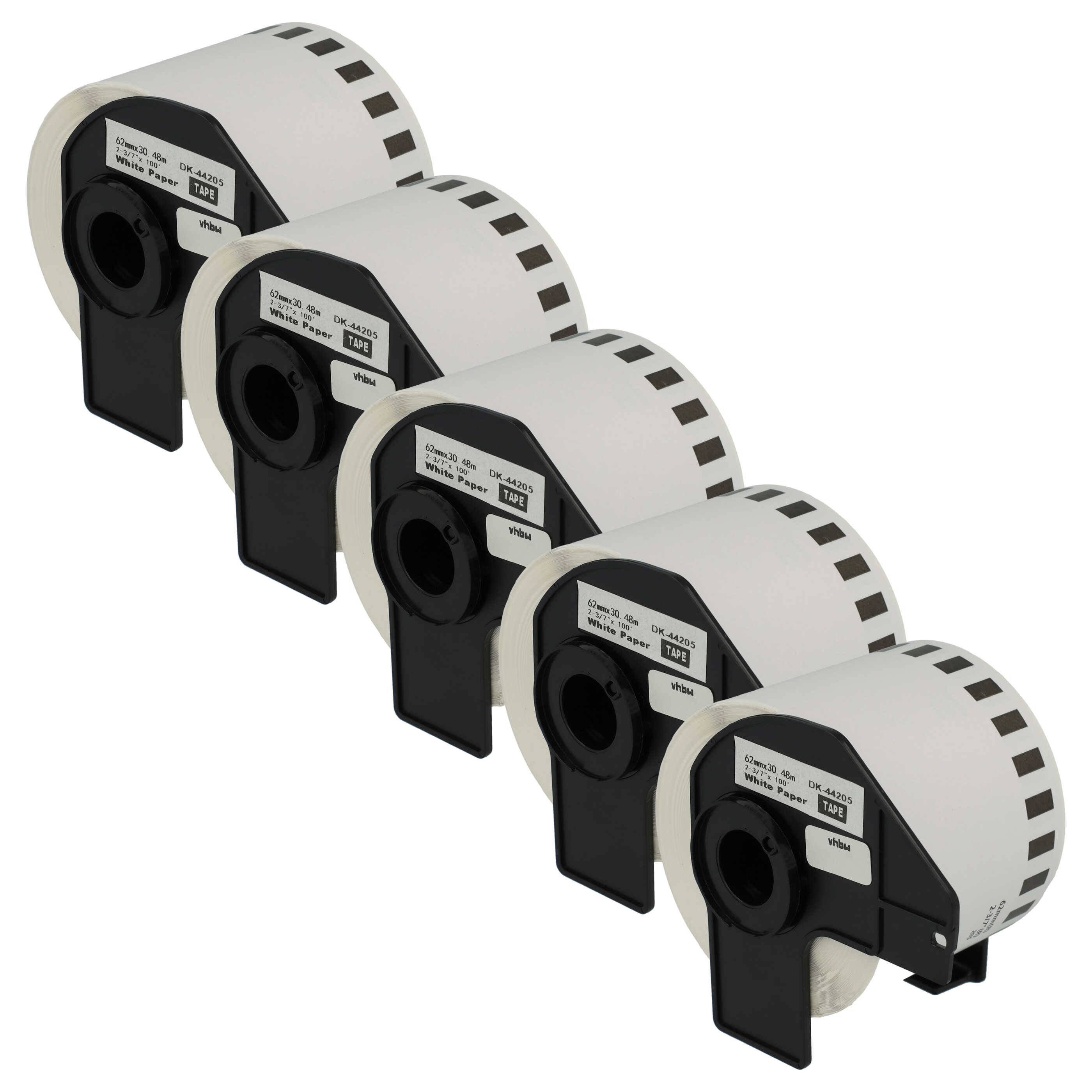 vhbw 5x Etiketten-Rolle mit Halter 62mm x 30,48m (1 Etikette) kompatibel mit Brother PT QL-560 Etiketten-Drucker --0