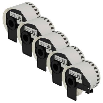 vhbw 5x Etiketten-Rolle mit Halter 62mm x 30,48m (1 Etikette) kompatibel mit Brother PT QL650TD Etiketten-Drucker --0